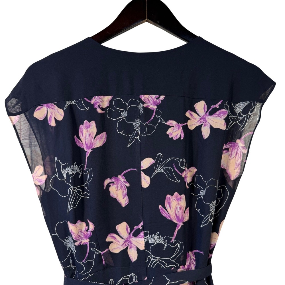 Club Monaco Silk Floral Handkerchief Hem Midi Dress Navy Blue Purple‎ Size 4 - Picture 8 of 15